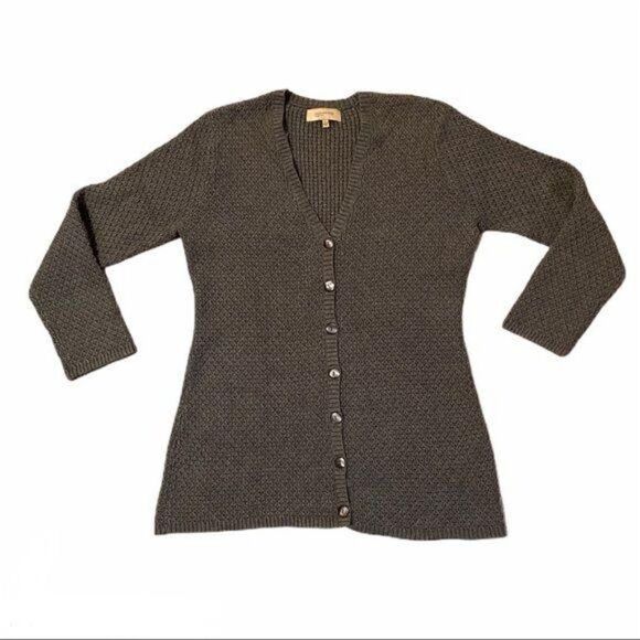 Jones New York Grey Knit V Neck Button Front Cardigan Sweater Large New - Picture 2 of 8